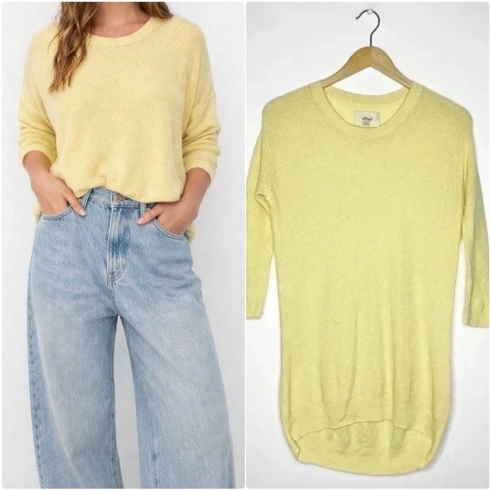 WILFRED Scoop Neck Knit Pullover Balzac Sweater Yellow Artizia Wool Size XS